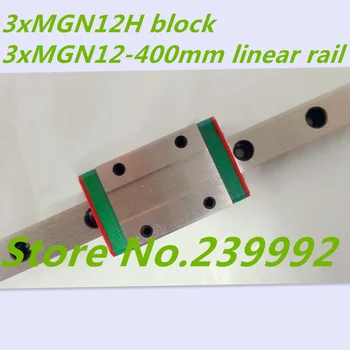 Kossel Mini MGN12 400mm 12mm minyatür lineer raylı slayt = 3 adet 12mm L-400mm ray+3 adet MGN12H arabası Xyz ekseni için