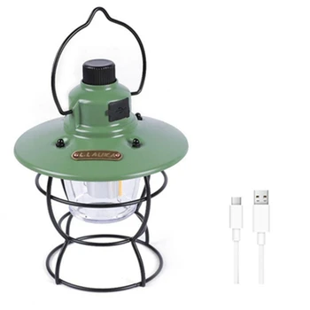 1 Adet Retro kamp ışıkları çadır lambası USB şarj edilebilir acil durum taşınabilir at lambası (Açık yeşil)