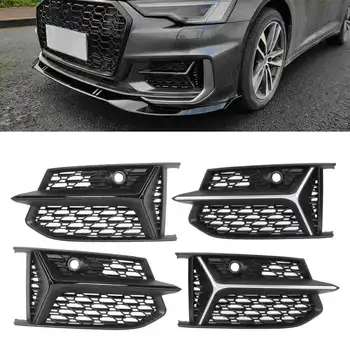 1 Çift Parlak Siyah Petek Örgü Sis İşık Lambası Kapak Izgaraları İzgaralar RS6 Stil Audi için Fit A6 C8 S6 S Hattı 2019 2020 fas