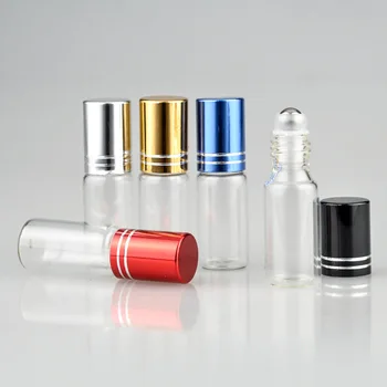100 adet 5ML Cam şişeler üzerinde rulo uçucu yağlar için Doldurulabilir Parfüm Şişesi Deodorant Kapları UV Kapaklı