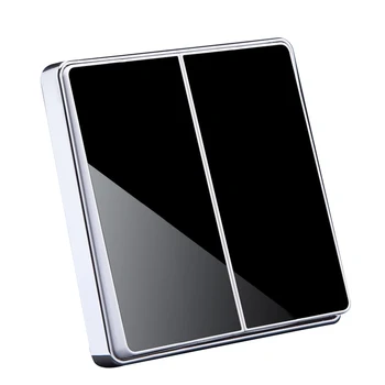 2 Gang Cam Ayna Yüzey Lüks Duvar Anahtarı 86mm Kare panel aydınlatma Anahtarı