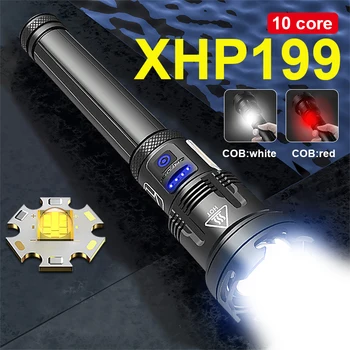 2022 Süper XHP199 LED el feneri 18650 Şarj edilebilir Meşale Usb Taktik Çok Fonksiyonlu COB Kamp Su Geçirmez Açık El Feneri