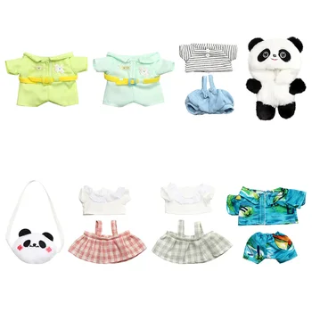 20CM Peluş oyuncak bebek giysileri Moda Sıkı Tulumlar Karikatür Panda Bodysuit Minyatür Çanta T-shirt Etek Takım Elbise Idol Bebekler