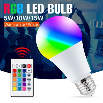 220 V RGB Ampul LED E27 Akıllı Sihirli Lambalar 5 W 10 W 15 W LED Lampada E27 16 Renk Değiştirme ampuller LED ışık Uzaktan Kumanda Ampuller