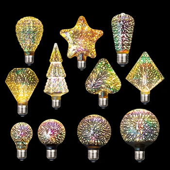 3D Led ampul yıldız havai fişek E27 Vintage Edison gece lambası 220 V A60 ST64 G80 G95 G125 tatil yenilik dekorasyon ışıklandırma