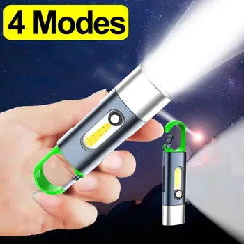 4 Modu Mini LED el fenerleri USB Şarj Edilebilir Taşınabilir anahtarlık çalışma ışığı Su Geçirmez Ultra parlak Torch Lambası Kamp El Feneri