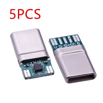 5 Adet USB Tip-C Konektörü 5 Pin Erkek Soket Priz Adaptörü Lehim Teli ve Kablo 20V 5A Yüksek Akım Desteği PCB kartı