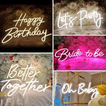 9 Stilleri Led Neon tabelalar Mutlu doğum günü led ışık parti Esnek Şeffaf akrilik Oh bebek Neon ışık burcu düğün parti dekorasyon