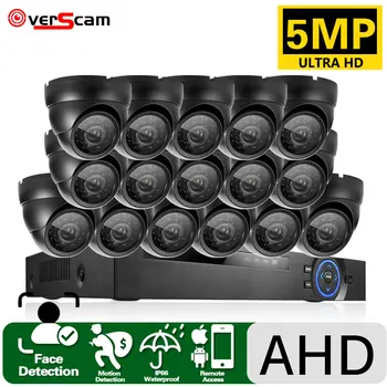 AHD Dome güvenlik kamerası Güvenlik Sistemi Seti 5MP 16CH DVR Seti Açık Kapalı Yüz Algılama Video Gözetim Kamera Sistemi Seti 8CH