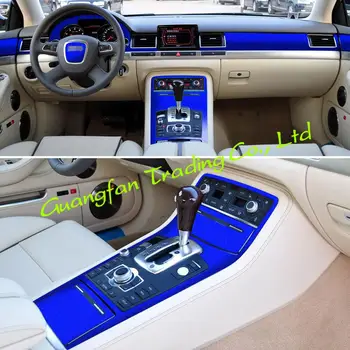 Audi için A8 D3 2003-2010 İç Merkezi Kontrol panelli kapı Kolu Karbon Fiber Etiketler Çıkartmaları Araba styling Aksesuarları