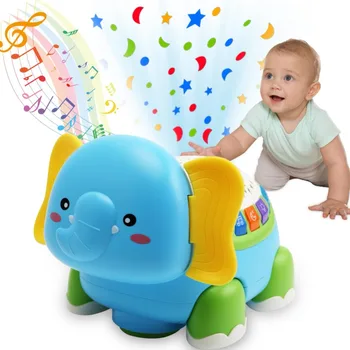 Bebek Emekleme Interaktif Fil Oyuncaklar ıçin 3-12 M Yıldız projektör ışık Up Karın Zaman Oyuncaklar ıle müzik bebek eğitici oyuncak
