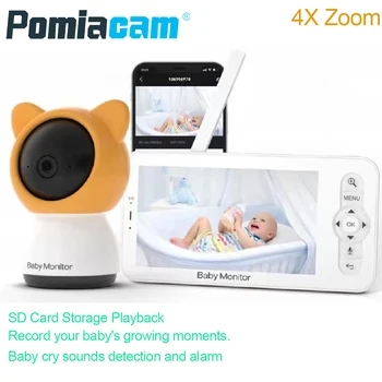 Bebek izleme monitörü 4X Zoom 5 inç HD Ekran 1080P 2 yönlü Konuşma Gece Görüş Sıcaklık ve Ses Algılama Alarmı Besleme Hatırlatma BABY5
