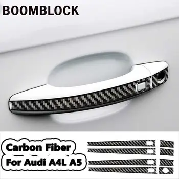 BOOMBLOCK 8 Adet Araba Kapı Kolu Sticker Dış dekorasyon Audi A4L A5 2009-2016 Karbon Fiber Sticker Kapak Aksesuarları Oto