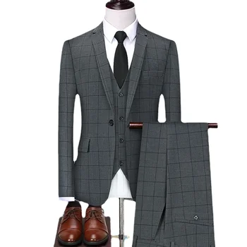 (Ceket + Yelek + Pantolon)2023 Marka Takım Elbise Erkekler 3 Parça Set Bir Düğme Damat Düğün Erkek Takım Elbise Seti Moda Tasarımları İş erkek Smokin