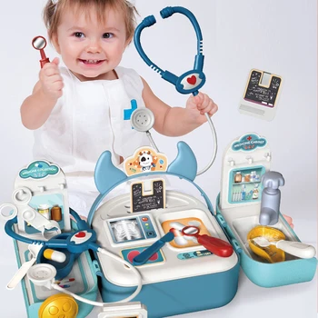 Doktor Oyuncaklar Çocuklar İçin Set Oyna Pretend Kiti Oyunları Çocuklar Araçları Tıbbi Kutu Çanta Sırt Çantası Diş Hekimi Tıp Montessori Oyuncak