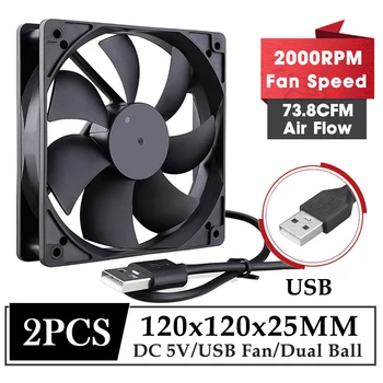 Gdstime 2 Adet 120mm Soğutucu Fan 120mm*25mm 5 V DC Fırçasız PC kasa Soğutma Fanı 12 CM USB Fan Dizüstü GPU Bilgisayar CPU Soğutma