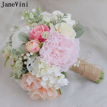 JaneVini Pembe Yapay İpek çiçekler Buket Gelin Düğün AccessoriesRoses Sahte Çiçek Gelin Düğün Buketleri