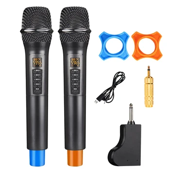 Kablosuz Mikrofon Seti Profesyonel UHF Çift el mikrofonu Karaoke Mikrofon Düğün Okul Konuşma Gösterisi Parti Kilise Gösterisi