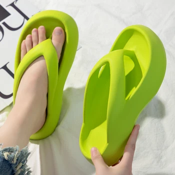 Kadın Funky Yeşil Sadelik Flip Flop Heighting Platformu plaj terlikleri Yaz Eğlence Burnu açık Slaytlar Yumuşak EVA Banyo Ayakkabı