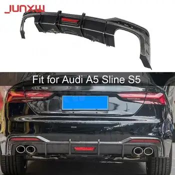 Karbon Fiber İçin Audi A5 Sline S5 Spor 2021 Arka Tampon Difüzör İle led ışık Arka Dudak Koruma Tampon Koruyucu