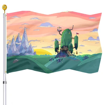 Karikatür Kaktüs Ağaç Ev Bayrağı Fantezi Dünya Canlı Renk Bayrakları Çift Dikişli Pirinç Grommets Ev Kapalı Parti Açık Dekor