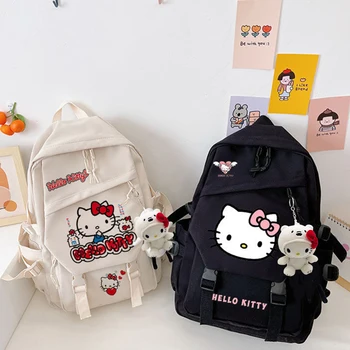 Kawaii Hello Kitty Sırt Çantası Sanrio Anime Karikatür Sevimli Kız Kampüs Sırt Çantası Büyük Kapasiteli okul çantası laptop çantası Kız peluş oyuncaklar