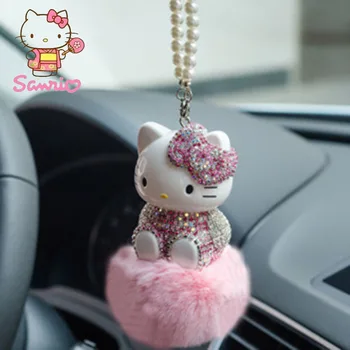 Kawaii Moda Sanrio Hello Kitty Araba Charm Saç Topu Sevimli Kız Elmas Charm Araba Dekorasyon Araba Butik Kız Kız Bff Hediye