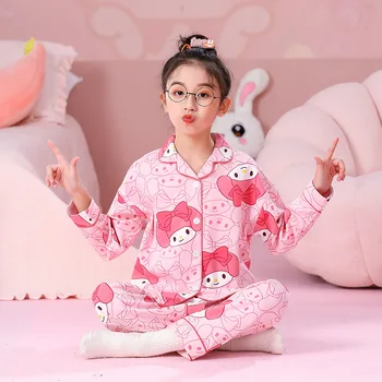 Kawaii Sanrio Benim Melodi çocuk pijamaları Setleri Karikatür Cinnamoroll Kız Ev Giyim Anime Kuromi Erkek Pijama Çocuk Giyim