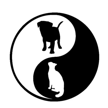 Kişilik Köpek Ve Kedi Yin Yang Araba Sticker Aksesuarları Dizüstü Çıkartması KK Vinil PVC 12cm*12cm
