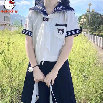 Kuromi Jk Takım Elbise Sanrios Anime Kawaii Yaz Kore Versiyonu Kolej Tarzı Rahat Yumuşak İnce Sevimli Kız Kalp Denizci Elbisesi