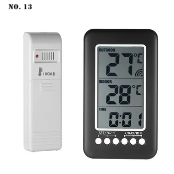 LCD Dijital Termometre Açık Kapalı Saat Sıcaklık Ölçer Kablosuz sensör verici Termometre Siyah