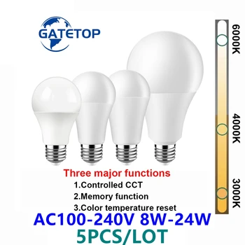 LED Renk ayarlı Ampul 5 ADET E27 B22 AC120V / AC220V 8 W-24 W CCT,Hafıza Fonksiyonu,renk Sıcaklığı Sıfırlama ışığı Ev, ofis Aydınlatması