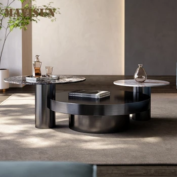 Lüks Oturma Odası İstikrarlı Paslanmaz Çelik Çerçeve Kombinasyonu Masaları Siyah Altın Sehpa İki Yan Masalar Mobilya