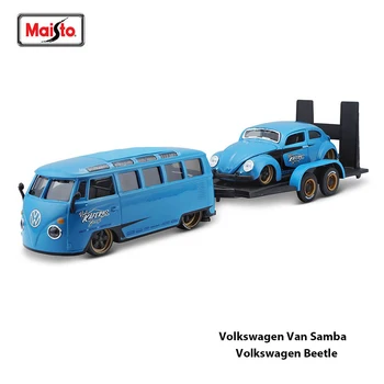 Maisto 1: 24 Çift araba serisi Volkswagen Van Samba / Volkswagen Beetle die-cast hassas model araba Modeli koleksiyonu hediye