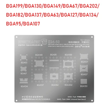 Mekanik S24-50 BGA Reballing Şablon Nand Flash EMMC BGA199/BGA130/BGA149/BGA67/BGA202/BGA182/BGA137/BGA63 / BGA127 / BGA134 / 95