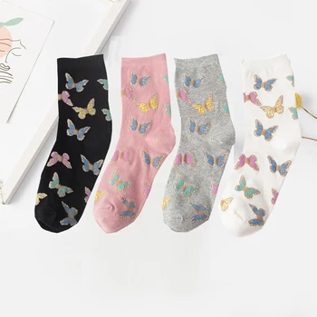 Moda ıns kadın Çorap Klasik Karikatür Renkli Hayvanlar Böcekler Kelebek Desen Sevimli Harajuku Sokak Gelgit Eğlenceli spor çorapları