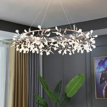 Modern Romantik Firefly LED Avize Şık Ağaç Dalı Metal Yuvarlak Yemek Odası Oturma Odası Villa Galeri Dekorasyon Armatürü