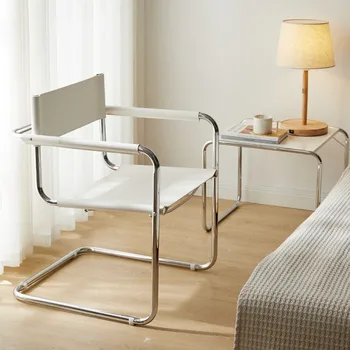 Ofis Boş sandalye ışığı Lüks Modern Yemek İskandinav Paslanmaz Çelik Sandalye Kol Dayama Tembel Metal Chaises De Salon Ev Mobilyaları