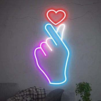 Parmak Kalp Neon Burcu Özel Led Neon lambalı tabelalar Yatak Odası Ev duvar dekoru El Kalp Parti Çılgın Neon Gece ışıkları