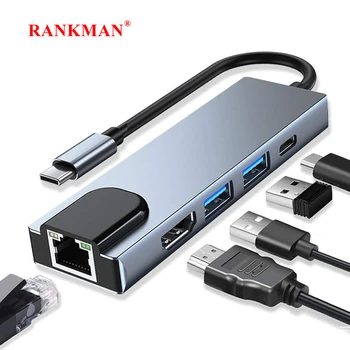 Rankman USB C Hub Ethernet 4K HDTV USB 3.0 2.0 Tip C Dock MacBook iPad iPhone için 15 Samsung S22 Dex Xiaomi 12 TV PS5 Anahtarı
