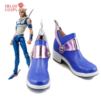 SBluuCosplay Anime Johnny Joestar Cosplay Ayakkabı Özel Made Mavi Çizmeler