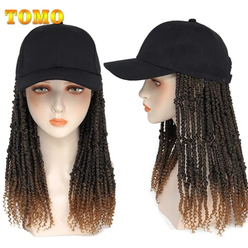 TOMO Kısa Tutku Büküm Saç Peruk Örgülü Büküm Sentetik Beyzbol Peruk Ayarlanabilir Kap saç ekleme Moda beyzbol şapkası Peruk