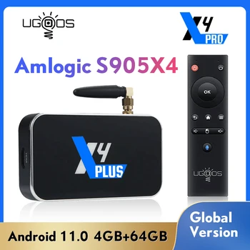 UGOOS X4 Artı akıllı TV kutusu Android 11 Amlogic S905X4 LPDDR4 4GB 64GB Kablosuz Uzaktan Kumanda 1000M BT 4K TV KUTUSU Set üstü kutusu