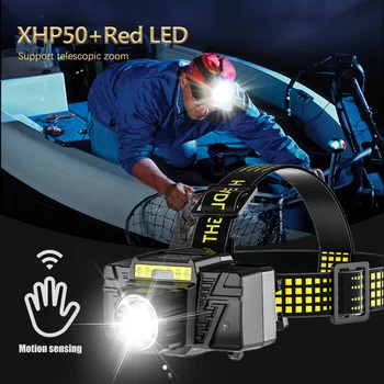 XHP50 LED Far Hareket Sensörü Far Güçlü 5 Modu Yakınlaştırma Balıkçılık kamp feneri USB Şarj Edilebilir 18650 Kafa Feneri