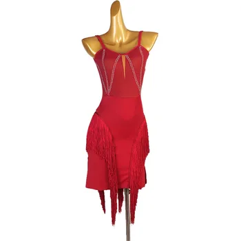 Yaz Standart Kırmızı Kokteyl Elbiseleri Kadınlar için Yeni Latin Dans Giyim Etek (Spandex) ücretsiz Kargo Özelleştirmek Kostüm Cha