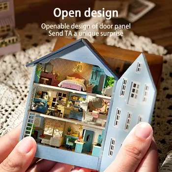 Yeni Dıy ahşap minyatür yapı kiti evler mobilya ışık Molan Mini Casa ev el yapımı oyuncaklar kızlar için Gi F1p7
