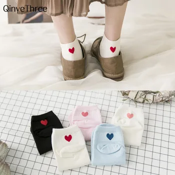 Yeni kadın Moda Güzel Aşk Kalp Topuklu Desen çorap Kızlar Yaz Sonbahar Kış Eğlence Saf Pamuk Meias Komik Sevimli Sıcak Sox