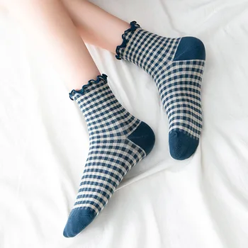 Çizgili Fırfırlı Çorap Kadın Kawaii Kadınlar Sevimli Pamuklu Çorap Tüm Maç Tüp Çorap Kız Ahşap Kulak Pamuk Çorap