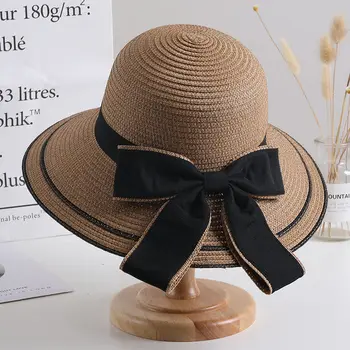 Şık Fiyonklu Modaya Uygun Kadın Geniş Kenarlı Güneş Şapkası Modaya Uygun Kalın Dış Mekan Güneş Koruması ve Plaj Tatilleri için Mükemmel güneşlikli kep